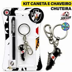 Kit Conjunto Vasco Gama Caneta Chaveiro Chuteira Presente Torcedor Oficial Original Futebol Clube