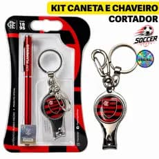 Kit Conjunto Flamengo Caneta Chaveiro Cortador Presente Torcedor Oficial Original Futebol Clube