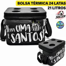 Bolsa Térmica Santos 24 Latas + Gelo Porta Copo Impermeável 21L Cooler Térmico Presente Futebol