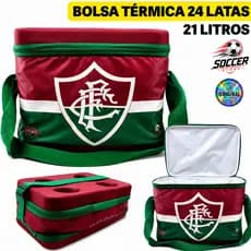 Bolsa Térmica Fluminense 24 Latas + Gelo Porta Copo Impermeável 21L Cooler Térmico Presente Futebol