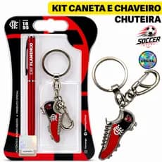 Kit Conjunto Flamengo Caneta Chaveiro Chuteira Presente Torcedor Oficial Original Futebol Clube