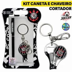 Kit Conjunto Corinthians Caneta Chaveiro Cortador Presente Torcedor Oficial Original Futebol Clube