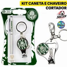 Kit Conjunto Palmeiras Caneta Chaveiro Cortador Presente Torcedor Oficial Original Futebol Clube