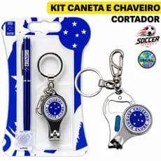 Kit Conjunto Cruzeiro Caneta Chaveiro Cortador Presente Torcedor Oficial Original Futebol Clube