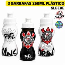 Kit Corinthians 3 Garrafa Squeeze Água 250ml Infantil Criança Oficial Torcedor Presente Futebol Time