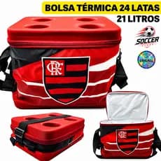 Bolsa Térmica Flamengo 24 Latas + Gelo Porta Copo Impermeável 21L Cooler Térmico Presente Futebol