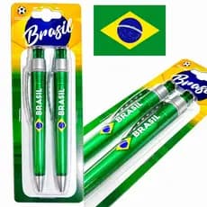 Kit 2 Canetas Brasil Seleção Copa Mundo Presente Torcedor Material Escolar Escritório Futebol Time
