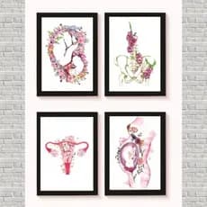 Quadro decorativo 4 peças 20x30 ginecologista medicina feto decoração para consultório
