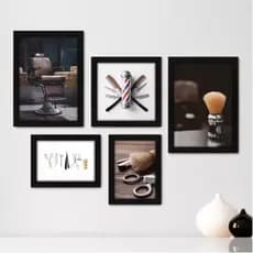 Quadros decorativos 5 peças mosaicos para sua sala ou quarto Barbearia Barbeiro Barber cadeira estoq