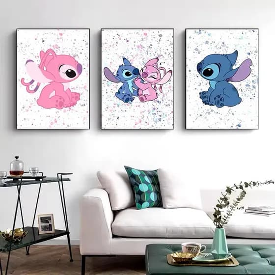 Quadros Decorativos 3 Peças 40x60 Desenho Lilo e Stitch