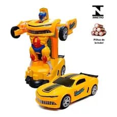 Carro que Vira Robô Brinquedo que Transforma Camaro Amarelo com Luz e Som