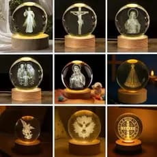 Luminária De Mesa Bola De Cristal 3d Abajur Led Decorativa Catolico Modelo Grande