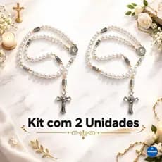 Kit 2 Terços São Bento Perolas Brancas Mistério Das Contemplação Rosário ORIGINAL