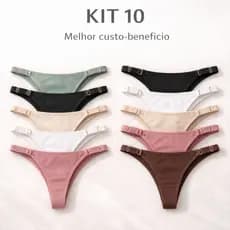 Kit 10 Calcinha Fio Dental Confortável com Regulagem Lateral Modelagem Anatômica