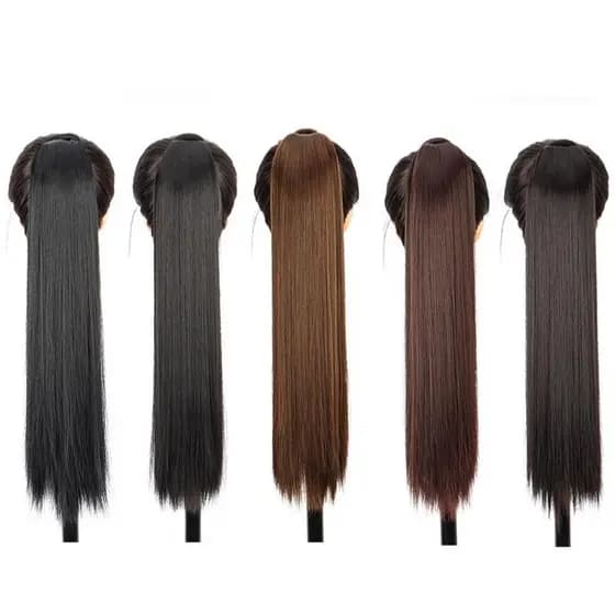 Peruca De 22 Polegadas De Comprimento LISO Com Rabo De Cavalo Em Torno Do Grampo De Estilo Extensões De Cabelo Feminino
