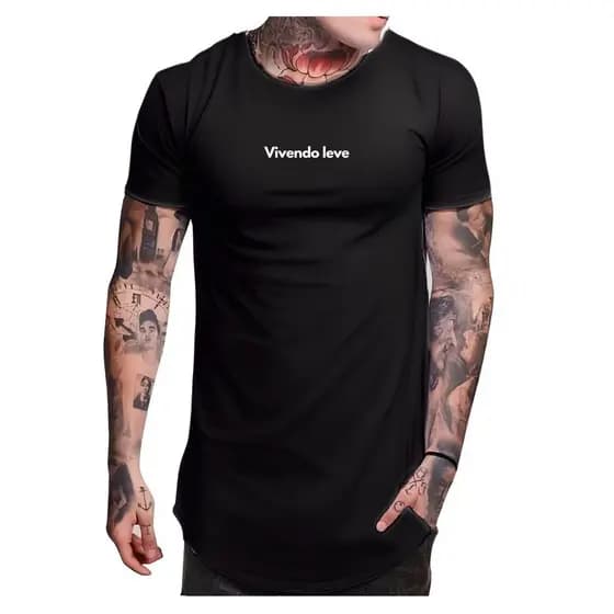 Camiseta Longline Frase Vivendo leve Good Vibes Criativa