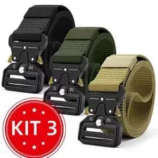 Kit 3 Cintos Preto Marrom Verde Moda Largo Masculino Nylon Fivela Liga de Zinco e Engate Rápido