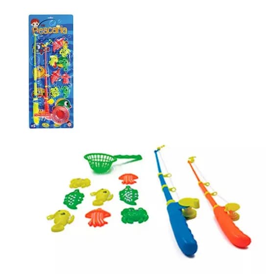 Pescaria Infantil 2 Varas De Pesca Pega Peixes Brinquedo Rede