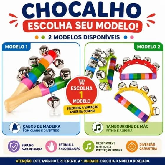 Chocalho Infantil Musical Madeira e Guizos | Escolha o Modelo | Brinquedo Sensorial Educativo para Bebês e Crianças