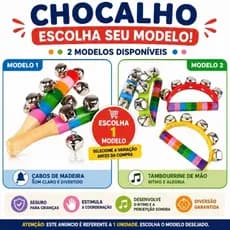 Chocalho Infantil Musical Madeira e Guizos | Escolha o Modelo | Brinquedo Sensorial Educativo para Bebês e Crianças