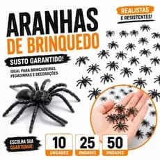 Aranha de Brinquedo Plástica Realista Kit 10 25 50 Unidades Halloween Pegadinha Decoração Festa