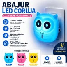Abajur de Tomada Coruja LED Luz Noturna Infantil Bivolt Decoração Quarto Bebê Criança