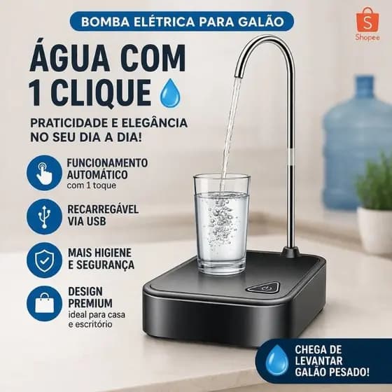 Bomba Elétrica Galão Água Premium Base Mesa Automática Recarregável USB Dispenser Água Portátil Cozinha Escritório