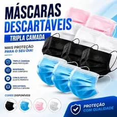 Máscara Descartável Tripla Camada Adulto 50 Unidades Fênix Proteção Respirável Cores Variadas