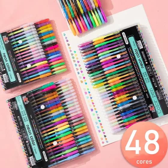 Kit 12/24/36/48 Canetas Gel Canetas Coloridas Tons Metálico Escolar Metallic Pen