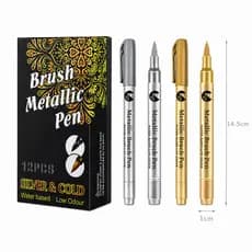 Kit 2 Peças Caneta Brush Metálica Prateada/Dourada Design Premium