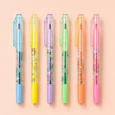 Kit Marca-Texto Duplo Kawaii Cores Sortidas Ponta Fina e Chanfrada Caneta Grifa Texto Estudo Escolar Escritório Planner