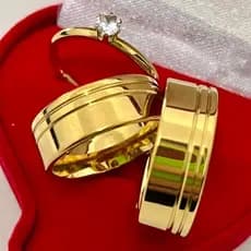 Par De Aliança Anel Noivado Casamento Grossa Banhada A Ouro 18k Brilhante