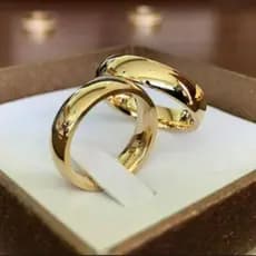 Par De Aliança Com Solitário E Caixa de Veludo De Moeda Antiga Redonda Para Casamento Noivado