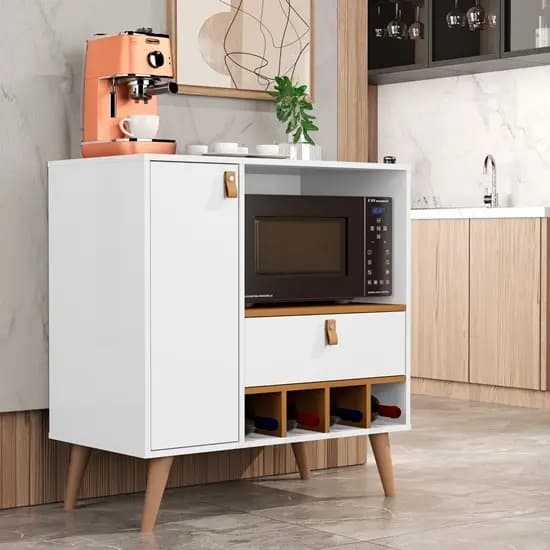 Armario de Cozinha Suporte Microondas Elena Suspenso e com Pés cor Branco / Nature - MJM Casa dos Moveis