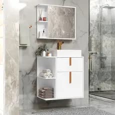 Conjunto Banheiro Argos Gabinete Cuba e Espelho cor Branco/Nature - MJM Casa dos Móveis