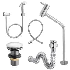 Kit Torneira Cuba Banheiro Lavabo Metal +Ducha Higiênica+Válvula Click + Sifão Cromado + Engate 60cm