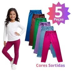 Kit 5 Calças Legging Sortidas Infantil Menina de Cotton Algodão Premium 2 ao 12 Anos
