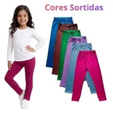 Kit 3 a 5 Calças Legging Sortidas Infantil Menina de Cotton Algodão Premium 2 ao 12 Anos