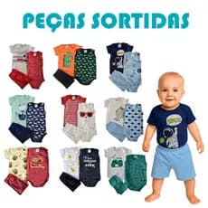 Kit 3 a 12 Peças Conjunto de Bebê VERÃO RN-GG Body de Bebê MENINO Roupa de Bebê Sortido Manga Curta