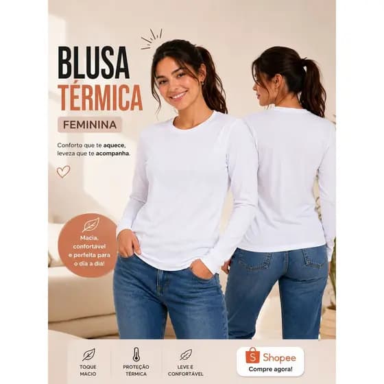 Blusa Feminina Segunda Pele Térmica Peluciada Forrada Flanelada Manga Longa Inverno Frio