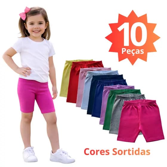 Kit 10 Bermudas Ciclista Infantil Menina Short Legging Cotton Confortável Verão 1 a 10 Anos