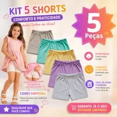 Kit 5 Shorts Segurança Infantil Calcinha Algodão Cotton Cores Sortidas Conforto e Proteção 2 a 12 Anos