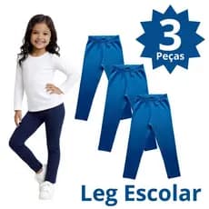 Kit 3 Calças Legging Escolar Azul Marinho Verde de Cotton Algodão Uniforme 2 a 12 Anos