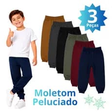 Kit 3 Calças Infantil Moletom Grosso Peluciado Algodão Menino Menina 2 a 12 anos