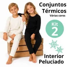 Kit 2 Conjuntos Térmico Peluciado Infantil Segunda Pele Flanelado Juvenil Unissex Menina Menino