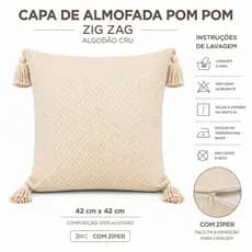 Capa de Almofada Decorativa Tecido Zig Zag Algodão  com Pompom