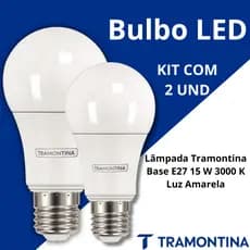 Kit com 2 Lâmpadas LED Tramontina E27 15W 3000K Luz Quente Amarela