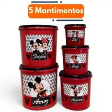 Kit Potes Mantimentos 5 Peças Plástico Cozinha Alta Durabilidade