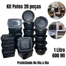 Kit 20 Potes Plásticos com Tampa | Organizadores de Alimentos | Freezer, Microondas e Lava Louça