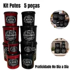 Organizadores Cozinha Kit 5 Potes Mantimentos Plástico Alimentos Secos